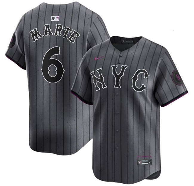 Men's New York Mets #6 Starling Marte Graphite 2024 City Connect Limited Stitched Baseball Jersey
